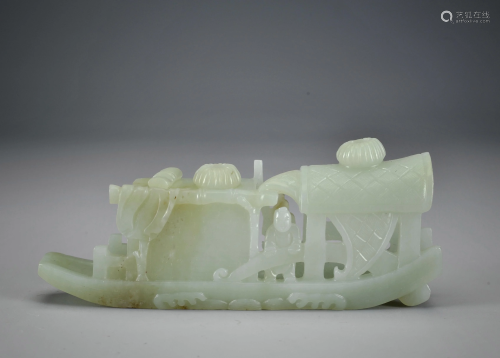 A Carved White Jade Boat Qing Dynasty
