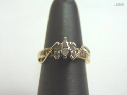 Womens Vintage 14k Yellow Gold Marquise Diamond Ring