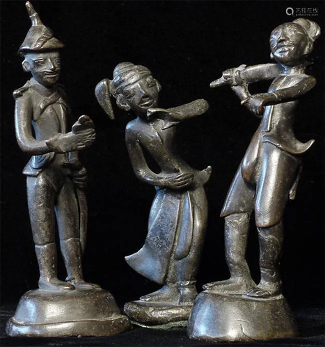 Three animated antique Burmese bronze figures