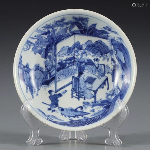 A Blue and White Figural Bowl Kangxi Period