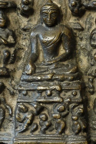 Classic antique Indian Buddhist bronze stele depicting