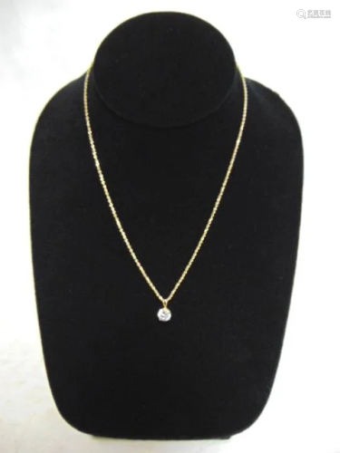 Womens Vintage Estate 14K Gold Necklace w/ CZ Pendant