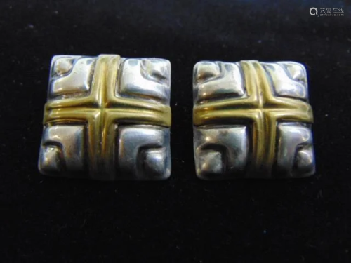 Womens Vintage Sterling Silver w/ Gold Tone Earrings