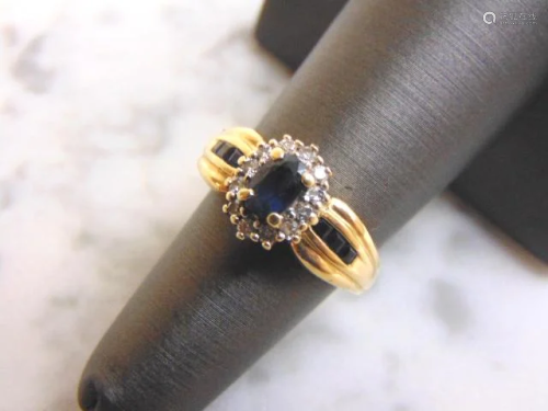 Womens 14k Yellow Gold Ring w/ Sapphire & Diamonds