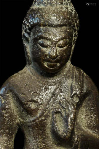 Old Thai or Chinese bronze Buddha. Sits 2 5/8 inches