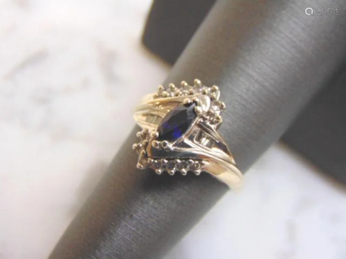 Womens Vintage 10K White Gold Sapphire & Diamond Ring