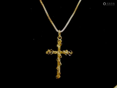 Vintage 14K Gold Necklace w/ Religious Cross Pendant