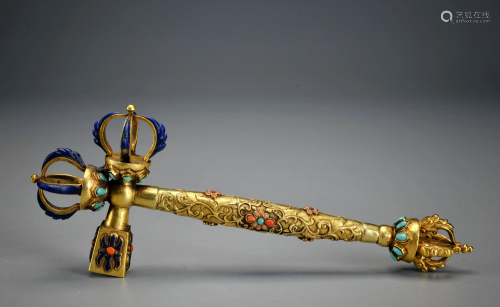 A Hard-stones Inlaid Vajra Hammer Qing Dynasty