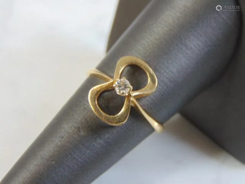 Womens Vintage 10K Yellow Gold Bow Tie Diamond Ring