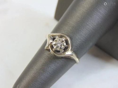 Womens Vintage Estate 10K White Gold Diamond Ring