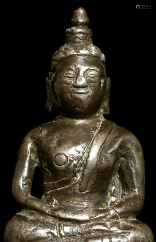 Very unusual thickly cast 18thC Laos silver Buddha.