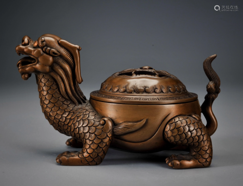A Bronze Beast Shaped Incense Burner Qing Dynasty
