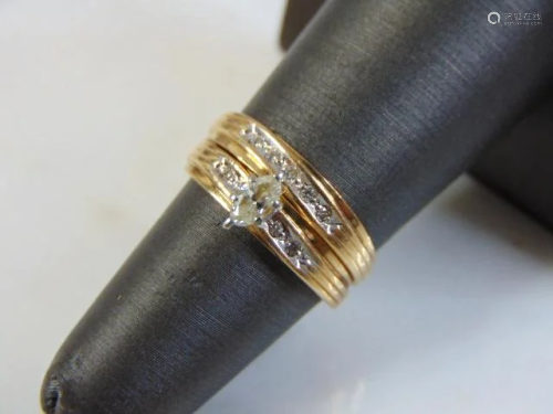 Vintage Estate Womens 14K Yellow Gold Diamond Ring Set