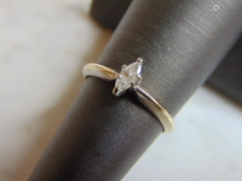 Vintage Womens 14K White Gold Marquis Diamond Ring
