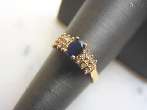 Womens 14K Gold Sapphire Diamond Ring