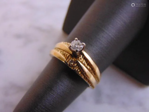 Womens Vintage Estate 14k Gold Diamond Ring Wedding Set
