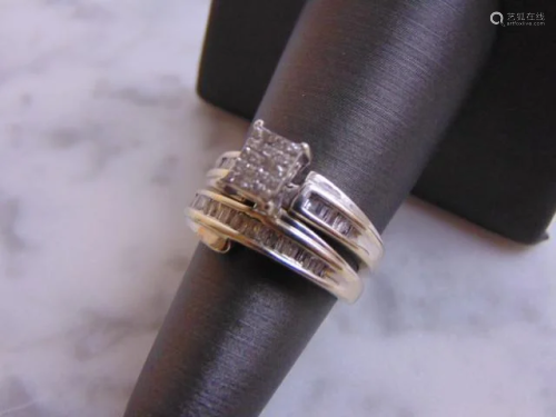 Womens Vintage 14k White Gold Diamond Ring Wedding Set
