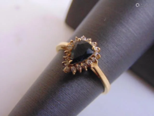 Womens Vintage 14K Gold Blue Sapphire & Diamond Ring