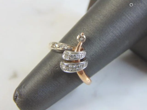 Vintage Womens 14K White & Rose Gold Diamond Ring