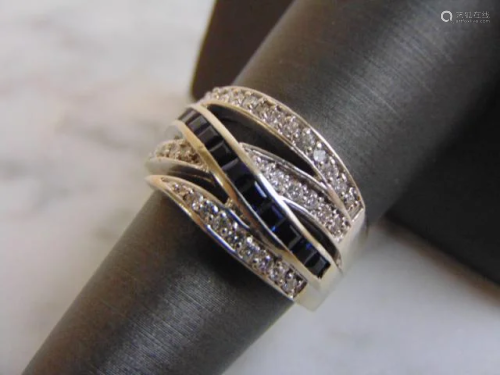 Womens Vintage 14K White Gold Sapphire & Diamond Ring