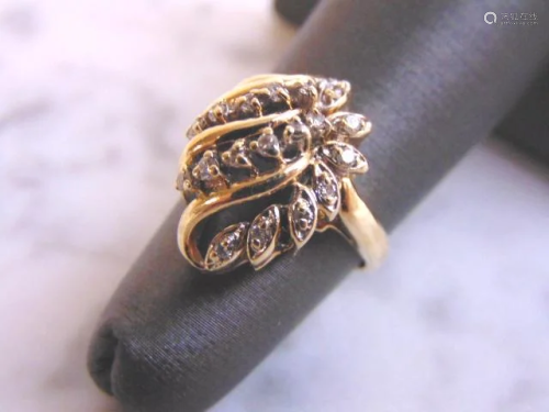 Womens Vintage 14K Yellow Gold Diamond Cluster Ring