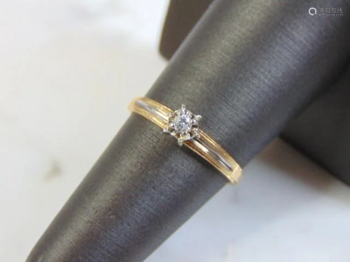 Womens Vintage 10K Yellow & White Gold Diamond Ring