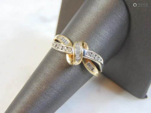 Womens Vintage 10K White & Yellow Gold Diamond Ring