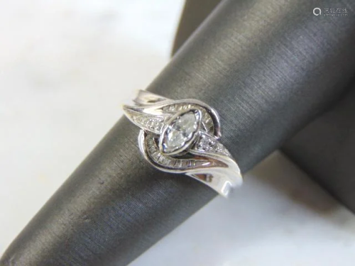 Womens Vintage Estate 10K White Gold Diamond Ring