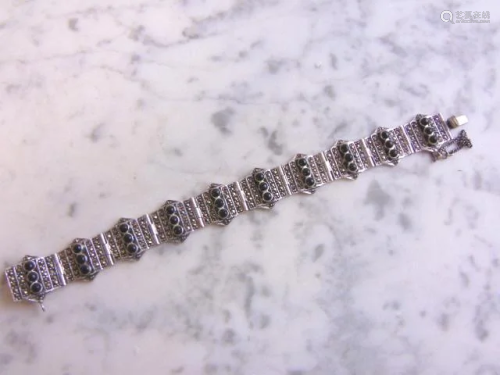Womens Vintage Estate Sterling Silver Bracelet w/ Onyx