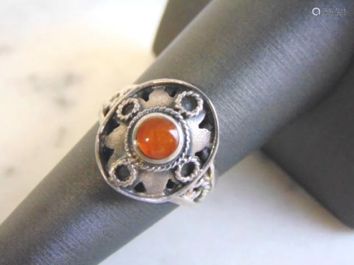 Sterling Silver Ring w/ Citrine or Amber Colored Stone