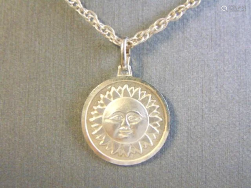 Womens Vintage Sterling Silver Sun Necklace & Pendant