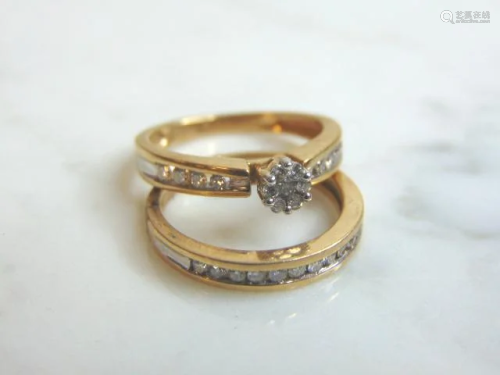 Womens Vintage 10K Gold Diamond Wedding Ring Set