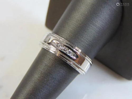 Vintage Estate 14K Mens White Gold Ring w/ Diamonds