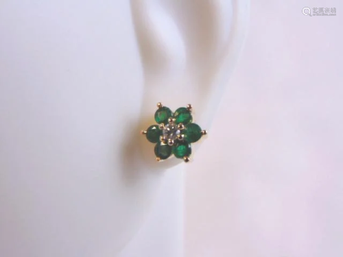Womens Vintage 14k Yellow Gold Diamond Emerald Earrings