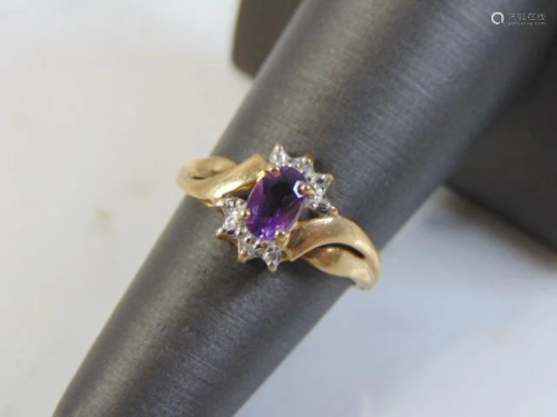 Womens Vintage Estate 10k Gold Ring w/ Purple Amethyst