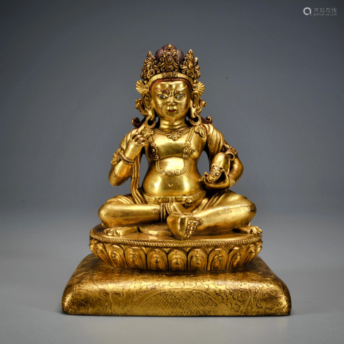 A Gilt-bronze Seated Jambhala Qing Dynasty