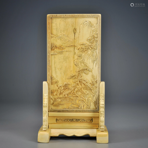 A Carved Organic Material Table Screen Qing Dynasty