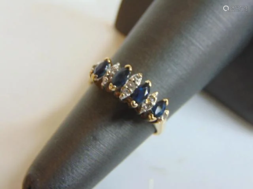 Womens 14K Yellow Gold Sapphires & Diamond Ring