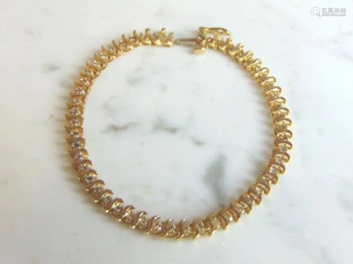 Womens Vintage 14K Gold Tennis Bracelet w/ Diamonds