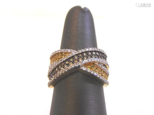 Womens 14K Gold Sapphire White Chocolate Diamond Ring