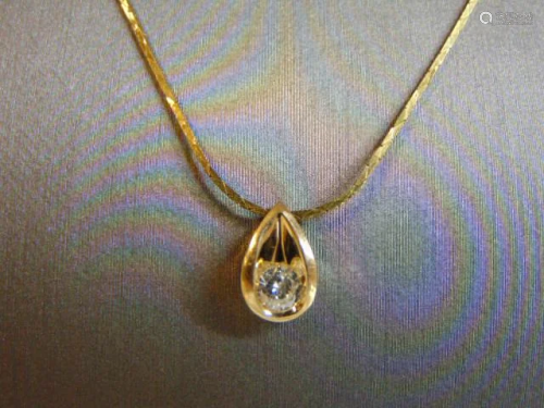 14K Gold Necklace & Tear Drop Diamond Pendant