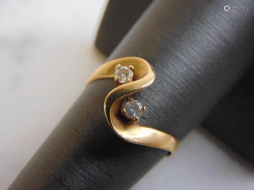 Womens Vintage Estate 14k Gold Freeform Diamond Ring