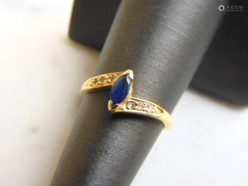 Womens Vintage 14k Yellow Gold Sapphire & Diamond Ring