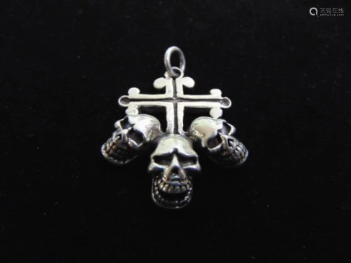 Sterling Silver Gothic Three Headed Skull Pendant