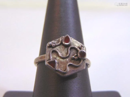 Womens Sterling Silver Modern Abstract Coral Ring