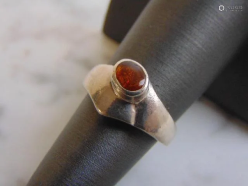 Womens Sterling Silver Ring w/ Citrine or Amber Stone