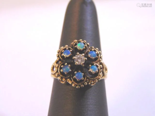 Women's Vintage Estate 14k Gold Opal & Diamond Ring