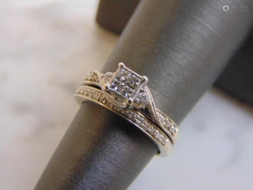 Womens Vintage Estate 10K White Gold Ring Diamond Ring