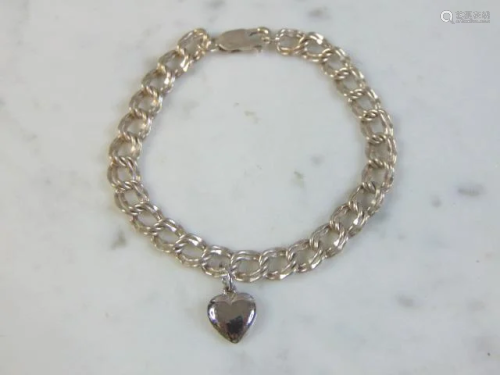 Womens Vintage Sterling Silver Heart Charm Bracelet