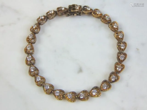 Womens Vintage Sterling Silver Gold Tone Heart Bracelet